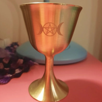 Ritual Cup Altar Goblet Wicca Gold Plating Brass Ceremony Moon Divination Astrological Tool Witchcraft Prop Supplies