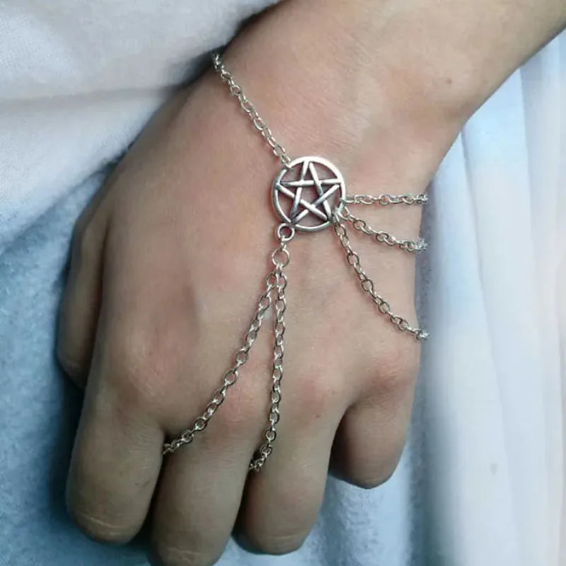 Moon Bracelet Triple Goddess Crescent Bracelet Ring  Pagan Wicca Witch Pentacle Bracelet