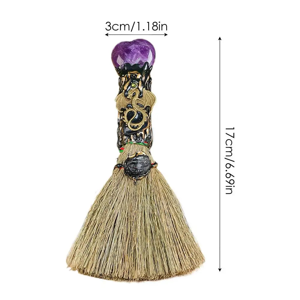 Magic Witch Altar Broom Wicca Witchcraft Accessories Natural Crystal Heart Shaped Reiki Gemstone For Cleansing Healing Fengshui