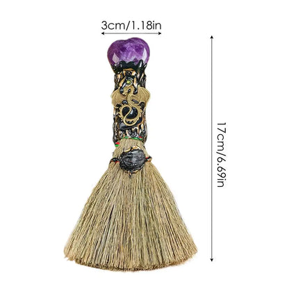 Magic Witch Altar Broom Wicca Witchcraft Accessories Natural Crystal Heart Shaped Reiki Gemstone For Cleansing Healing Fengshui