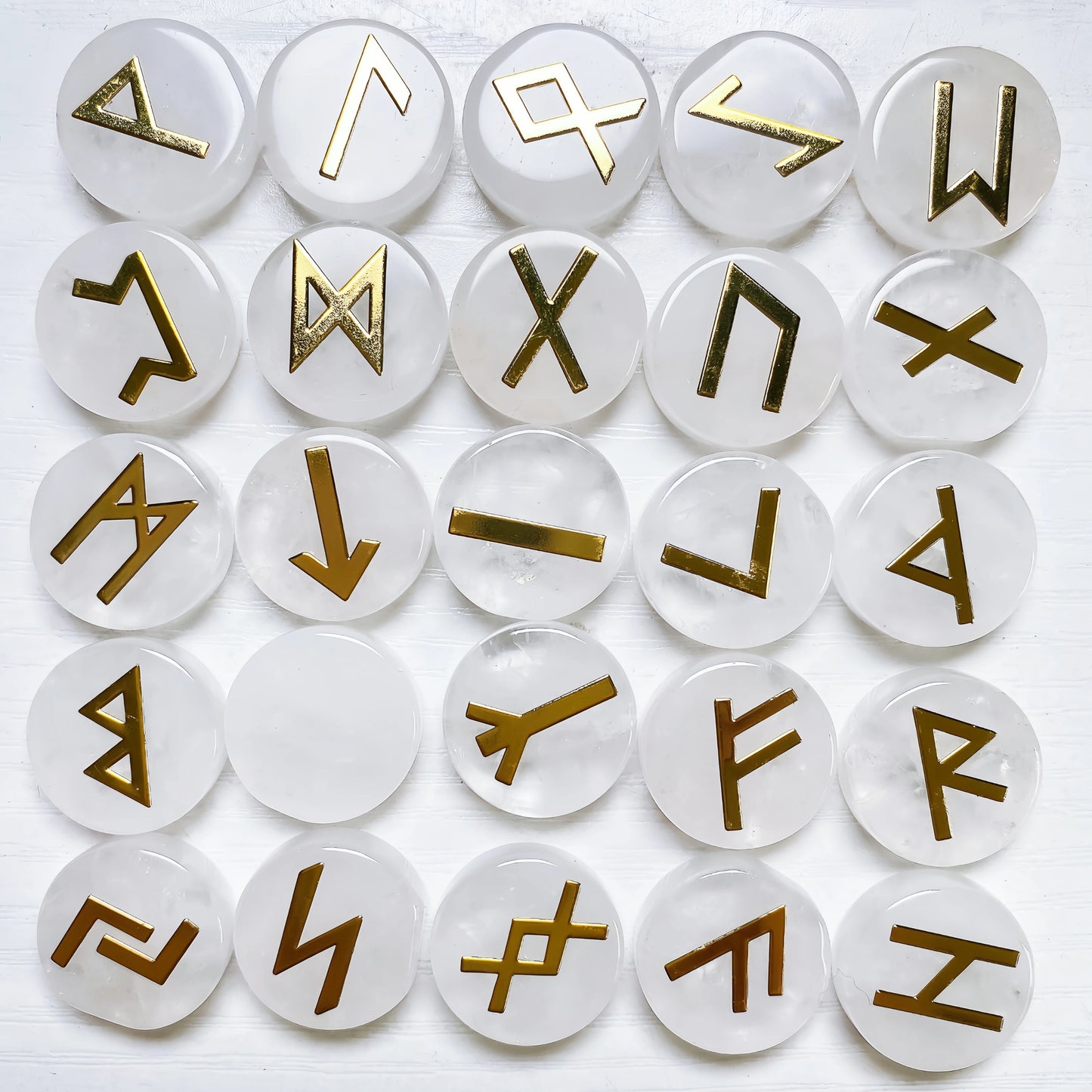 25pcs Natural Crystal Quartz Runes Signs Stone Witch Runic Alphabets Letters Sacred Symbol Energy Amulet Reiki Healing Chakra