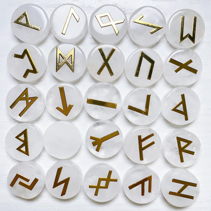 25pcs Natural Crystal Quartz Runes Signs Stone Witch Runic Alphabets Letters Sacred Symbol Energy Amulet Reiki Healing Chakra