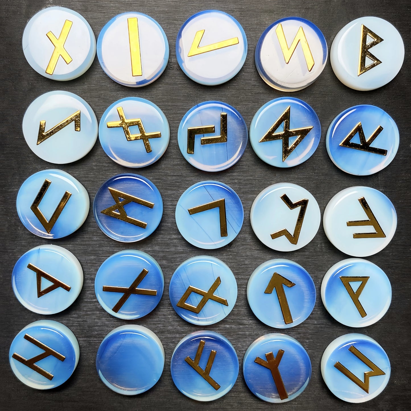 25pcs Natural Crystal Quartz Runes Signs Stone Witch Runic Alphabets Letters Sacred Symbol Energy Amulet Reiki Healing Chakra