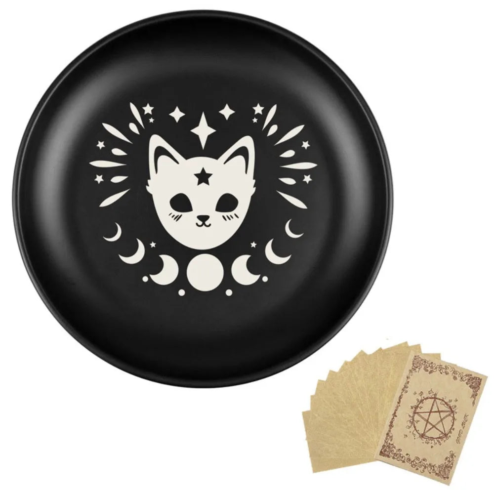 Ritual 5.5 Inch Decorative Jewelry Dish Round Black Crystal Stone Storage Tray Stainless Steel Meditation Altar Tray Gift