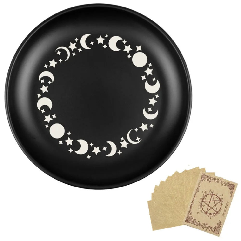 Ritual 5.5 Inch Decorative Jewelry Dish Round Black Crystal Stone Storage Tray Stainless Steel Meditation Altar Tray Gift