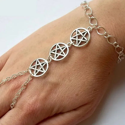 Moon Bracelet Triple Goddess Crescent Bracelet Ring  Pagan Wicca Witch Pentacle Bracelet