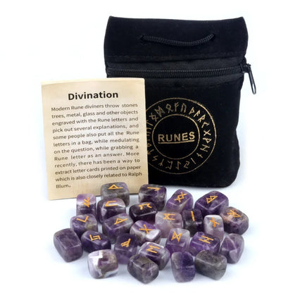 25Pcs Natural Tiger's Eye Rune Stones Set Engraved Elder Futhark Viking Alphabet Runes Gemstone Chakra Balancing Reiki Healing