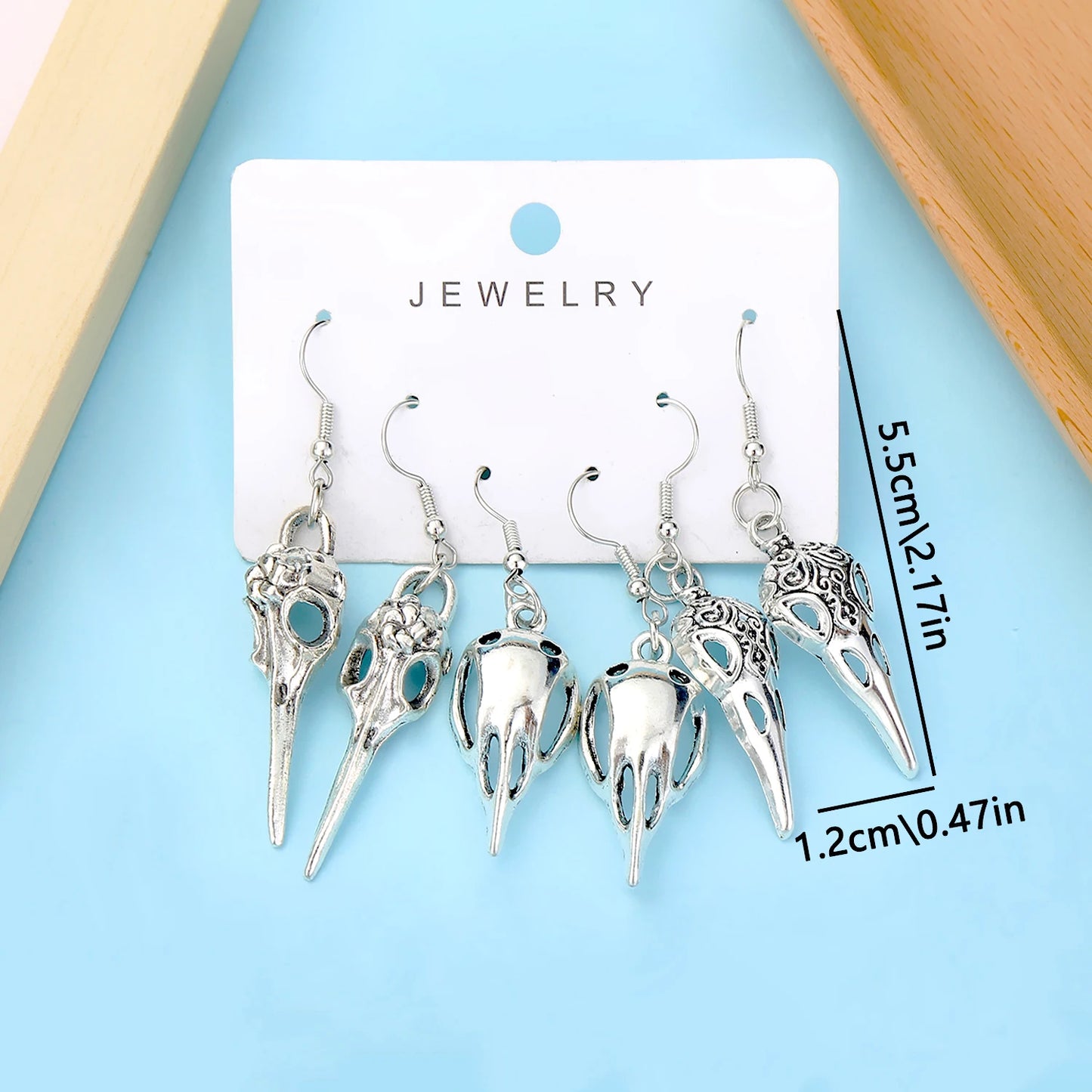 3 pairs Gothic Bird Dead Crow Moon Earrings Pentagram Crow Skull Halloween Punk Creative Women Fashion Delicacy Witch Jewelry Ch