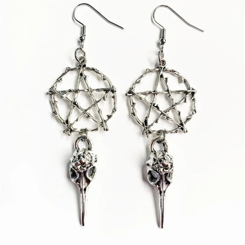 Moon Raven Skull Earrings, Blood drops, Gothic jewelry, bows, Black Raven, Witch accessories, Retro, Raven Cameo, Pentagram，Gift