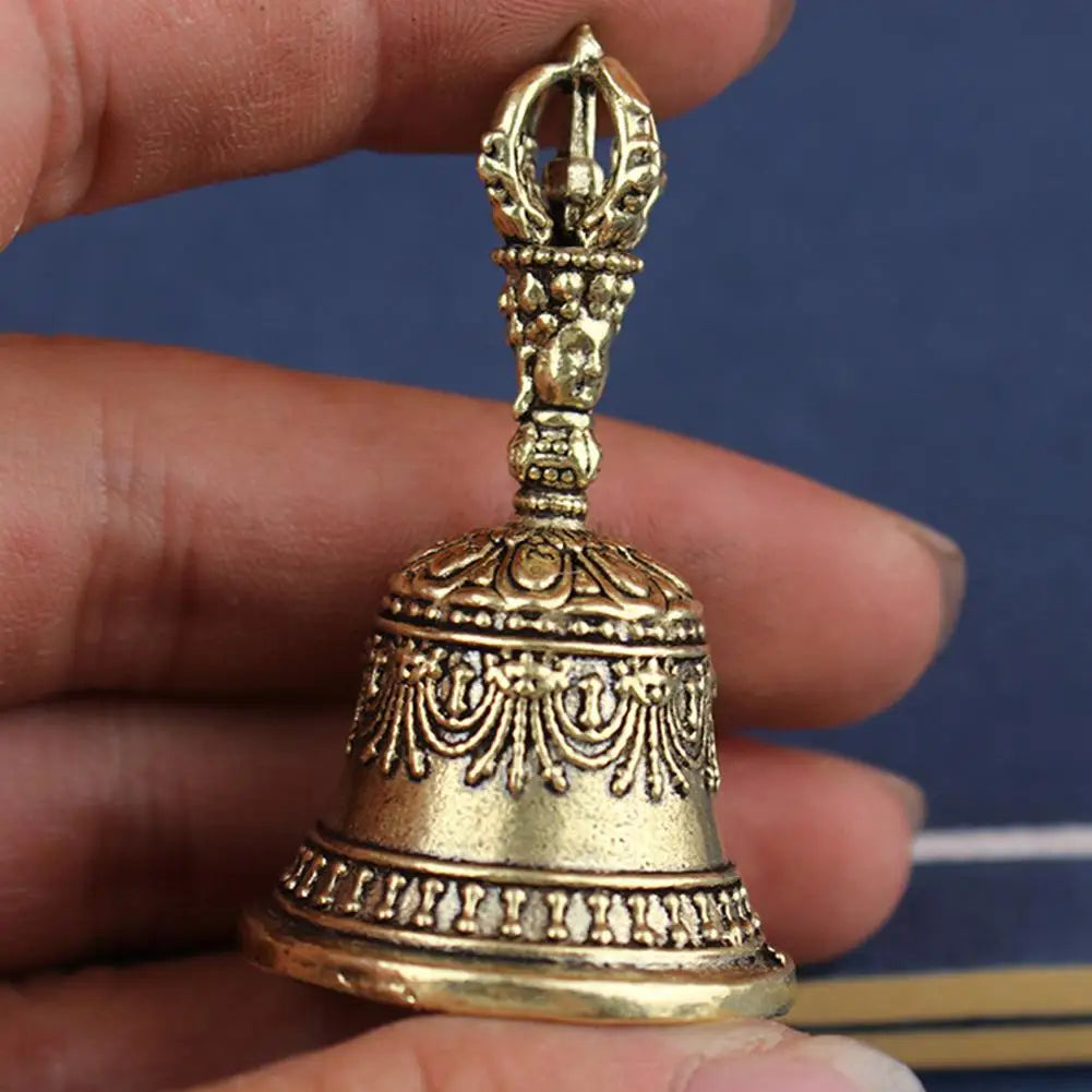 Tibetan Brass Ritual Bell, Buddhist Vajra Hand Bell for Meditation Altar, Antique Exorcism Wind Chime Pocket Pendulum Decoratio