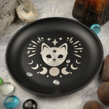 Ritual 5.5 Inch Decorative Jewelry Dish Round Black Crystal Stone Storage Tray Stainless Steel Meditation Altar Tray Gift