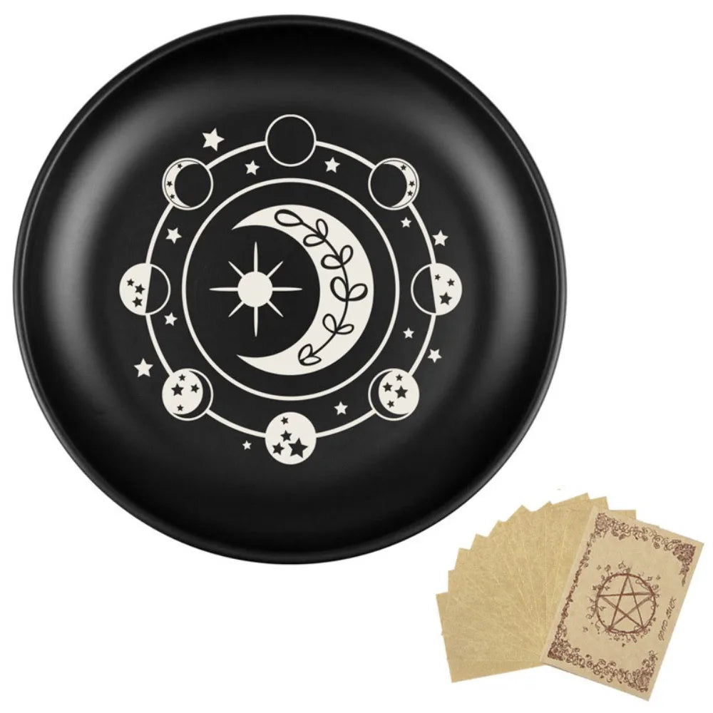 Ritual 5.5 Inch Decorative Jewelry Dish Round Black Crystal Stone Storage Tray Stainless Steel Meditation Altar Tray Gift