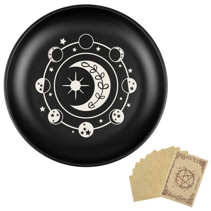 Ritual 5.5 Inch Decorative Jewelry Dish Round Black Crystal Stone Storage Tray Stainless Steel Meditation Altar Tray Gift