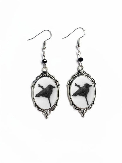 Moon Raven Skull Earrings, Blood drops, Gothic jewelry, bows, Black Raven, Witch accessories, Retro, Raven Cameo, Pentagram，Gift