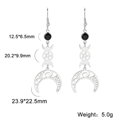 Unift Goth Stainless Steel Earring Triple Rune Moon Phase Pentagram Earrings Woman Men Vintage Jewelry Ear Piercing Witch Knot
