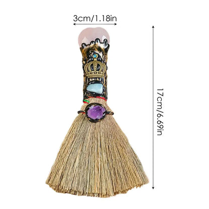 Magic Witch Altar Broom Wicca Witchcraft Accessories Natural Crystal Heart Shaped Reiki Gemstone For Cleansing Healing Fengshui