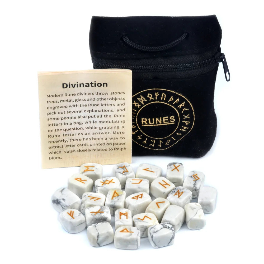 Natural Crystal Agate Rune Stones Set Engraved Elder Futhark Viking Alphabet Runes Gemstone Chakra Balancing Divination 25Pcs