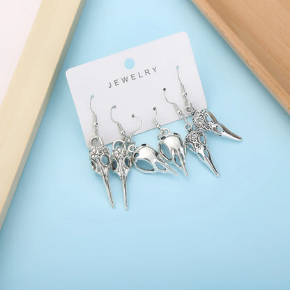 3 pairs Gothic Bird Dead Crow Moon Earrings Pentagram Crow Skull Halloween Punk Creative Women Fashion Delicacy Witch Jewelry Ch