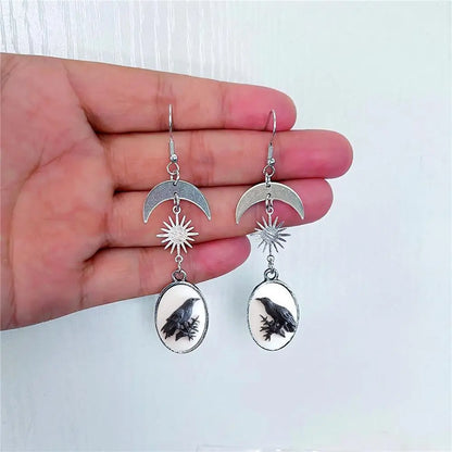 Moon Raven Skull Earrings, Blood drops, Gothic jewelry, bows, Black Raven, Witch accessories, Retro, Raven Cameo, Pentagram，Gift