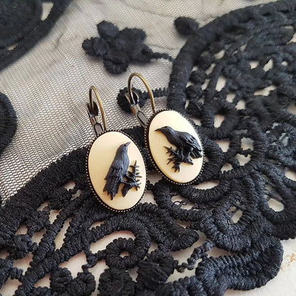 Moon Raven Skull Earrings, Blood drops, Gothic jewelry, bows, Black Raven, Witch accessories, Retro, Raven Cameo, Pentagram，Gift