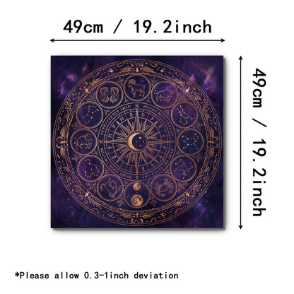 Mystic Astrology Tablecloth Dark Purple Golden Zodiac Constellation Tarot Ritual Meditation Crystal Healing Party Decor