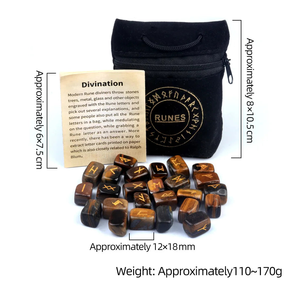 Natural Crystal Agate Rune Stones Set Engraved Elder Futhark Viking Alphabet Runes Gemstone Chakra Balancing Divination 25Pcs