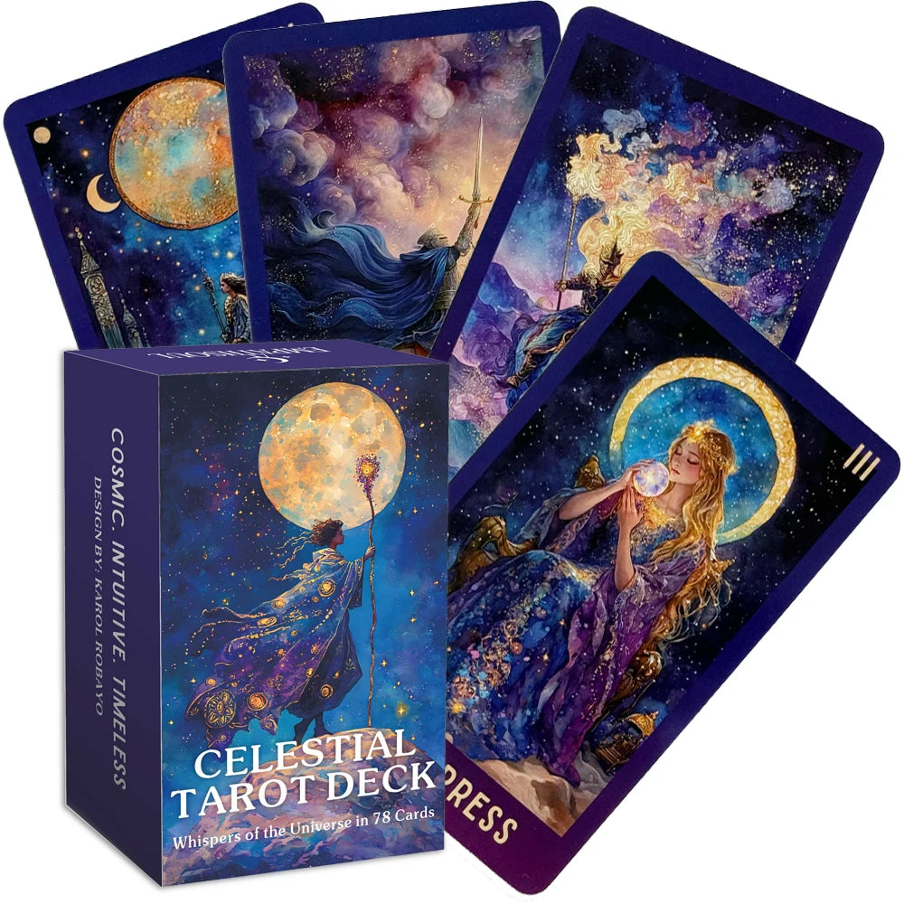 Celestial Tarot Deck, 78 English Tarot Cards with Guidebook, Beginner To Experienced, Wisdom of Traditional Tarot, 12x7cm