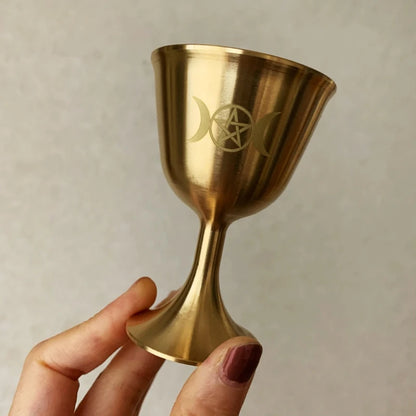 Ritual Cup Altar Goblet Wicca Gold Plating Brass Ceremony Moon Divination Astrological Tool Witchcraft Prop Supplies