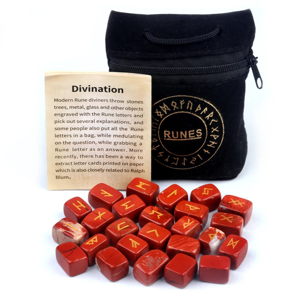 Natural Crystal Agate Rune Stones Set Engraved Elder Futhark Viking Alphabet Runes Gemstone Chakra Balancing Divination 25Pcs