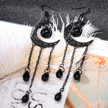 Vintage Gothic Vampire Witch Black Moon Earrings for Women 2023 New Creative Halloween Party Personalized Jewelry Accessories