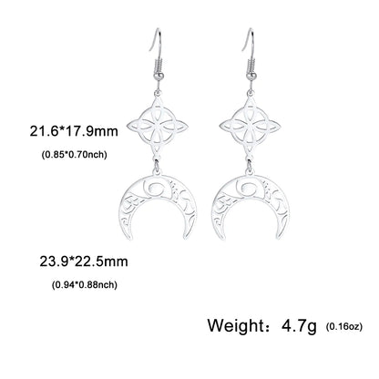 Unift Goth Stainless Steel Earring Triple Rune Moon Phase Pentagram Earrings Woman Men Vintage Jewelry Ear Piercing Witch Knot