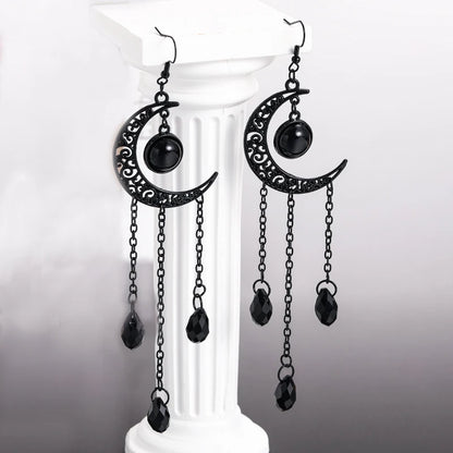Vintage Gothic Vampire Witch Black Moon Earrings for Women 2023 New Creative Halloween Party Personalized Jewelry Accessories