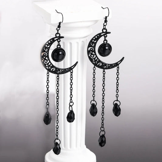 Vintage Gothic Vampire Witch Black Moon Earrings for Women 2023 New Creative Halloween Party Personalized Jewelry Accessories