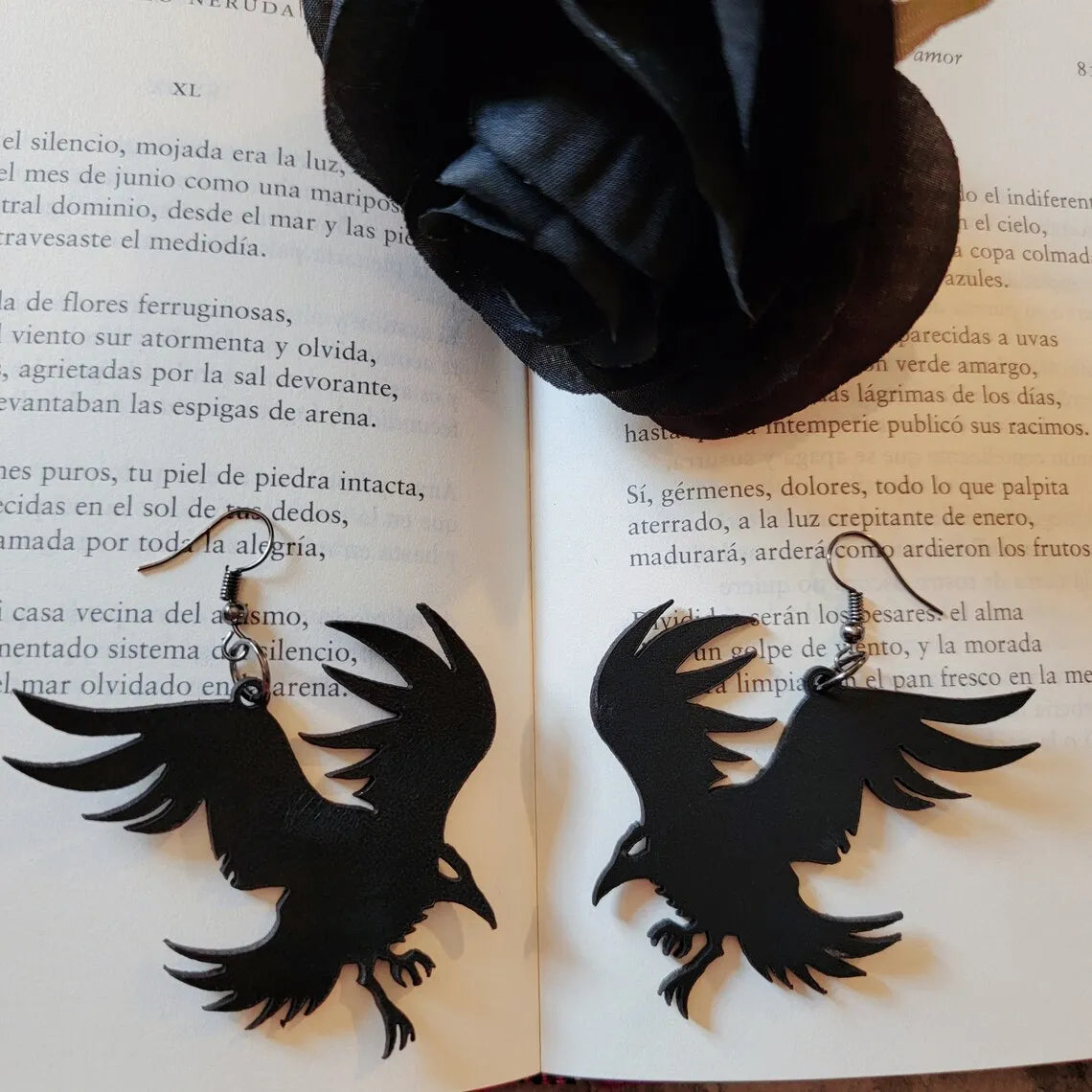 Moon Raven Skull Earrings, Blood drops, Gothic jewelry, bows, Black Raven, Witch accessories, Retro, Raven Cameo, Pentagram，Gift