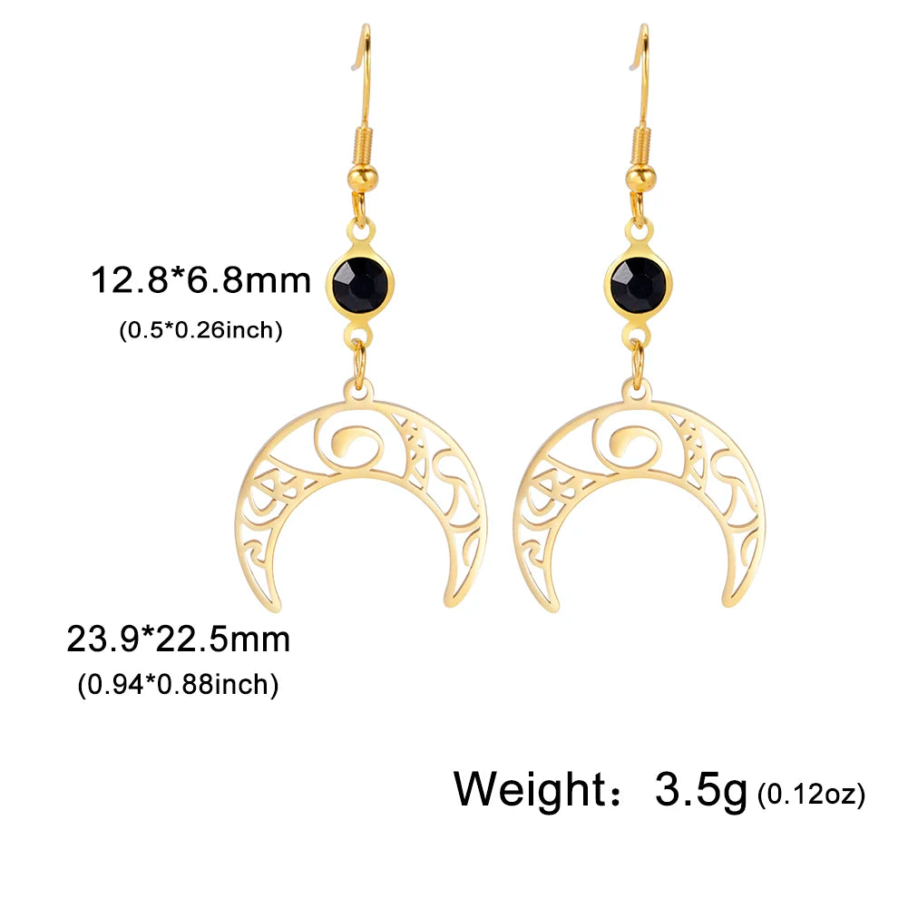 Unift Goth Stainless Steel Earring Triple Rune Moon Phase Pentagram Earrings Woman Men Vintage Jewelry Ear Piercing Witch Knot