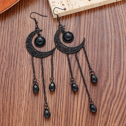 Vintage Gothic Vampire Witch Black Moon Earrings for Women 2023 New Creative Halloween Party Personalized Jewelry Accessories
