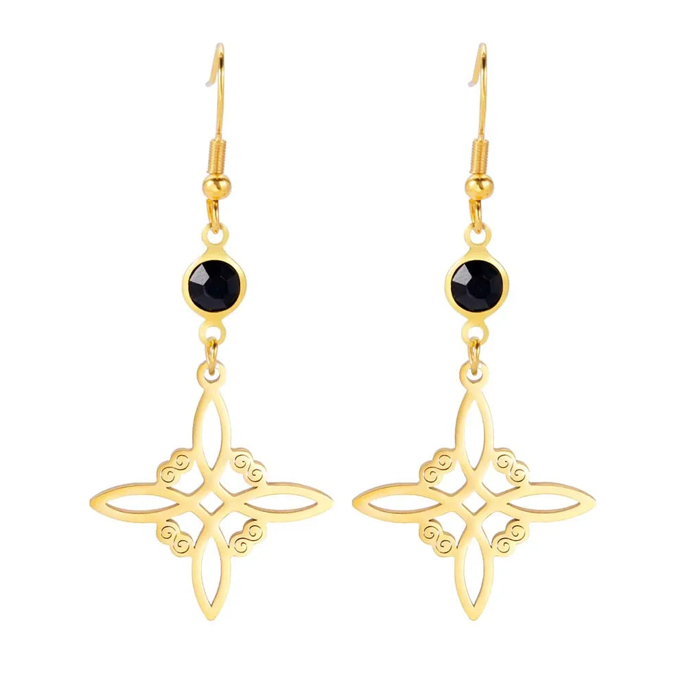 Unift Goth Stainless Steel Earring Triple Rune Moon Phase Pentagram Earrings Woman Men Vintage Jewelry Ear Piercing Witch Knot