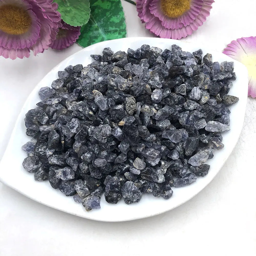 100g Bulk Iolite Natural Stone Cordierite Stones Crystals Chips Gravel Rock Crystal Healing Raw Gemstone Home Garden Decoration