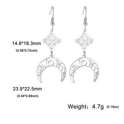 Unift Goth Stainless Steel Earring Triple Rune Moon Phase Pentagram Earrings Woman Men Vintage Jewelry Ear Piercing Witch Knot