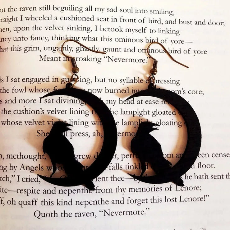 Moon Raven Skull Earrings, Blood drops, Gothic jewelry, bows, Black Raven, Witch accessories, Retro, Raven Cameo, Pentagram，Gift