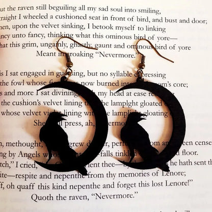 Moon Raven Skull Earrings, Blood drops, Gothic jewelry, bows, Black Raven, Witch accessories, Retro, Raven Cameo, Pentagram，Gift