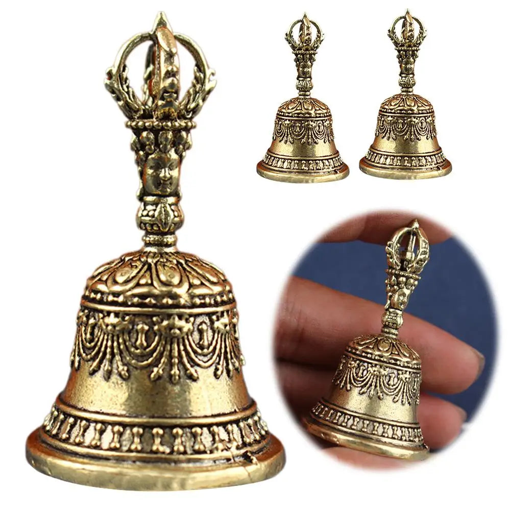 Tibetan Brass Ritual Bell, Buddhist Vajra Hand Bell for Meditation Altar, Antique Exorcism Wind Chime Pocket Pendulum Decoratio