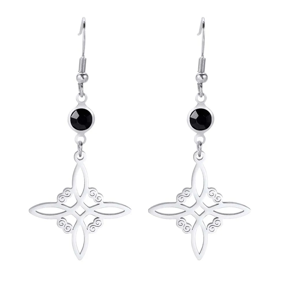 Unift Goth Stainless Steel Earring Triple Rune Moon Phase Pentagram Earrings Woman Men Vintage Jewelry Ear Piercing Witch Knot