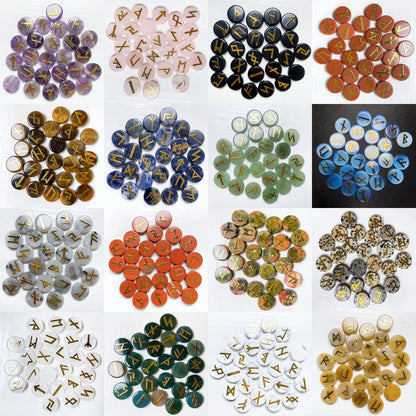 25pcs Natural Crystal Quartz Runes Signs Stone Witch Runic Alphabets Letters Sacred Symbol Energy Amulet Reiki Healing Chakra