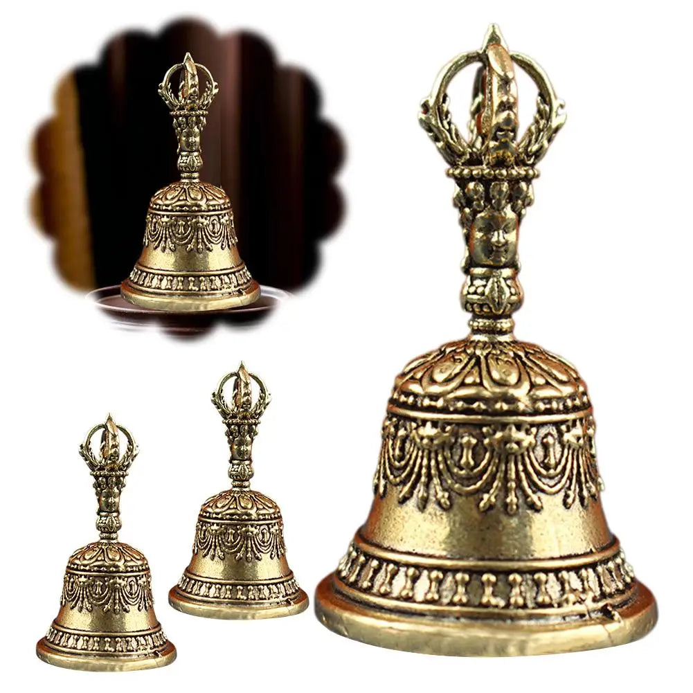 Tibetan Brass Ritual Bell, Buddhist Vajra Hand Bell for Meditation Altar, Antique Exorcism Wind Chime Pocket Pendulum Decoratio