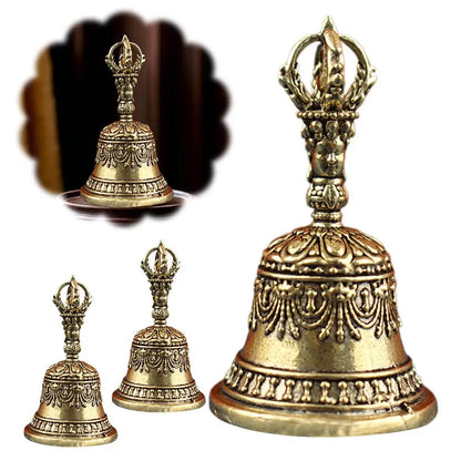 Tibetan Brass Ritual Bell, Buddhist Vajra Hand Bell for Meditation Altar, Antique Exorcism Wind Chime Pocket Pendulum Decoratio