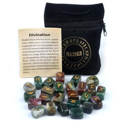 25Pcs Natural Tiger's Eye Rune Stones Set Engraved Elder Futhark Viking Alphabet Runes Gemstone Chakra Balancing Reiki Healing