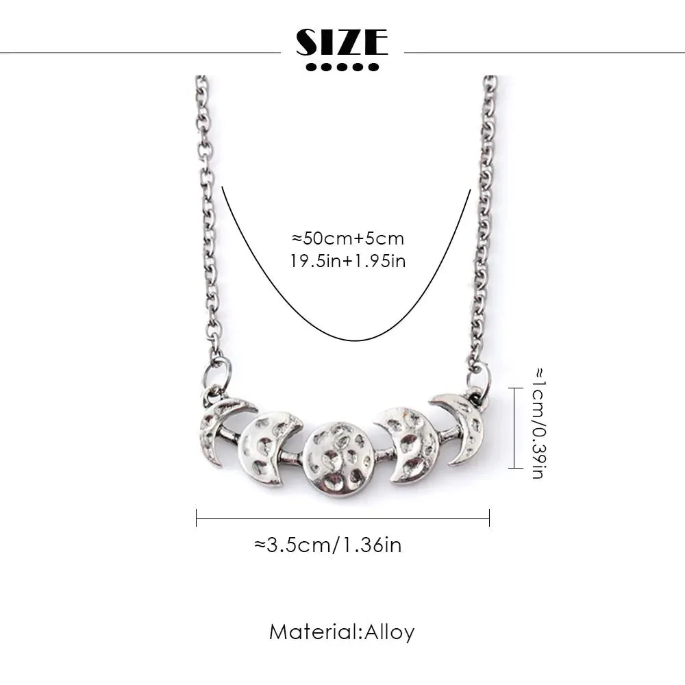 New Simple Vintage Trend Waxed Celestial Moon Phase Necklace Bohemian Gothic Witch Luna Short Necklace Street Party Accessories