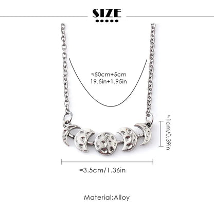 New Simple Vintage Trend Waxed Celestial Moon Phase Necklace Bohemian Gothic Witch Luna Short Necklace Street Party Accessories