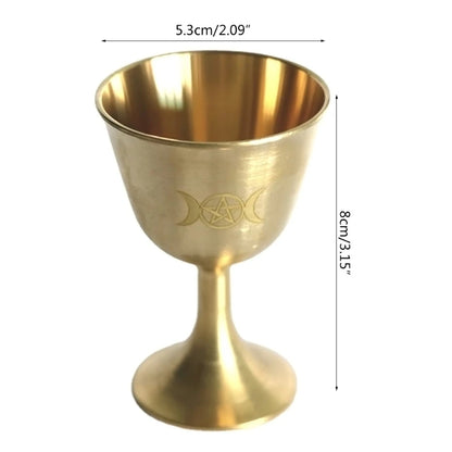Ritual Cup Altar Goblet Wicca Gold Plating Brass Ceremony Moon Divination Astrological Tool Witchcraft Prop Supplies